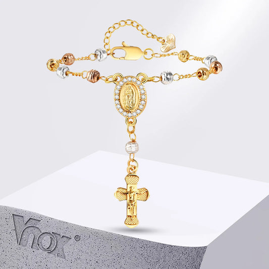 Vnox Catholic Cross Rosary Bracelet – Virgin Mary Charm Baptism Gift for Women