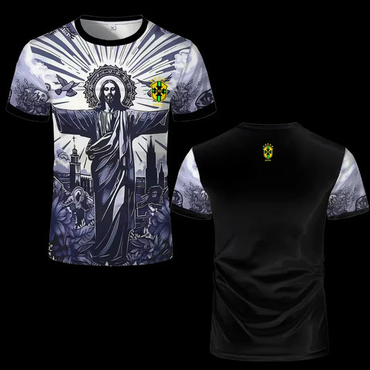 Brazil Special Edition Jesus Football Jersey – Quick-Dry Soccer T-Shirt for Men & Kids