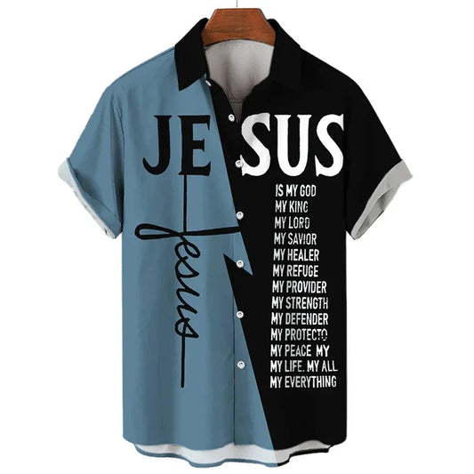 God Jesus 3D Printed Lapel Shirt – Templar Graphic Streetwear for Men