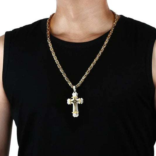 Male Vintage Christian Trinity Latin Cross Necklace