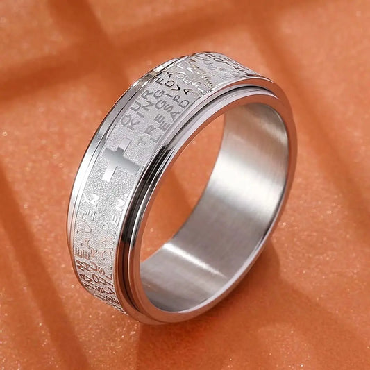Stainless Steel Christian Cross Spinner Ring – Anti-Anxiety Religious Jewelry