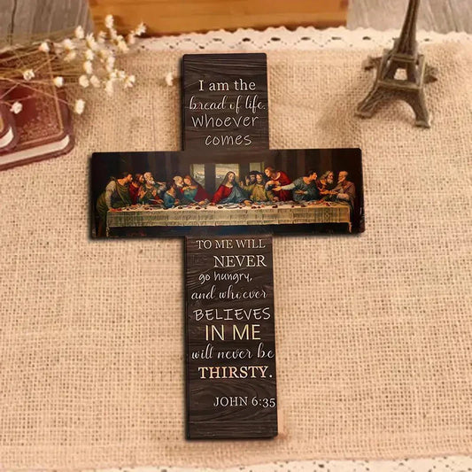 Bread of Life Last Supper – Wooden Cross Wall Art & Bible Verse Plaque